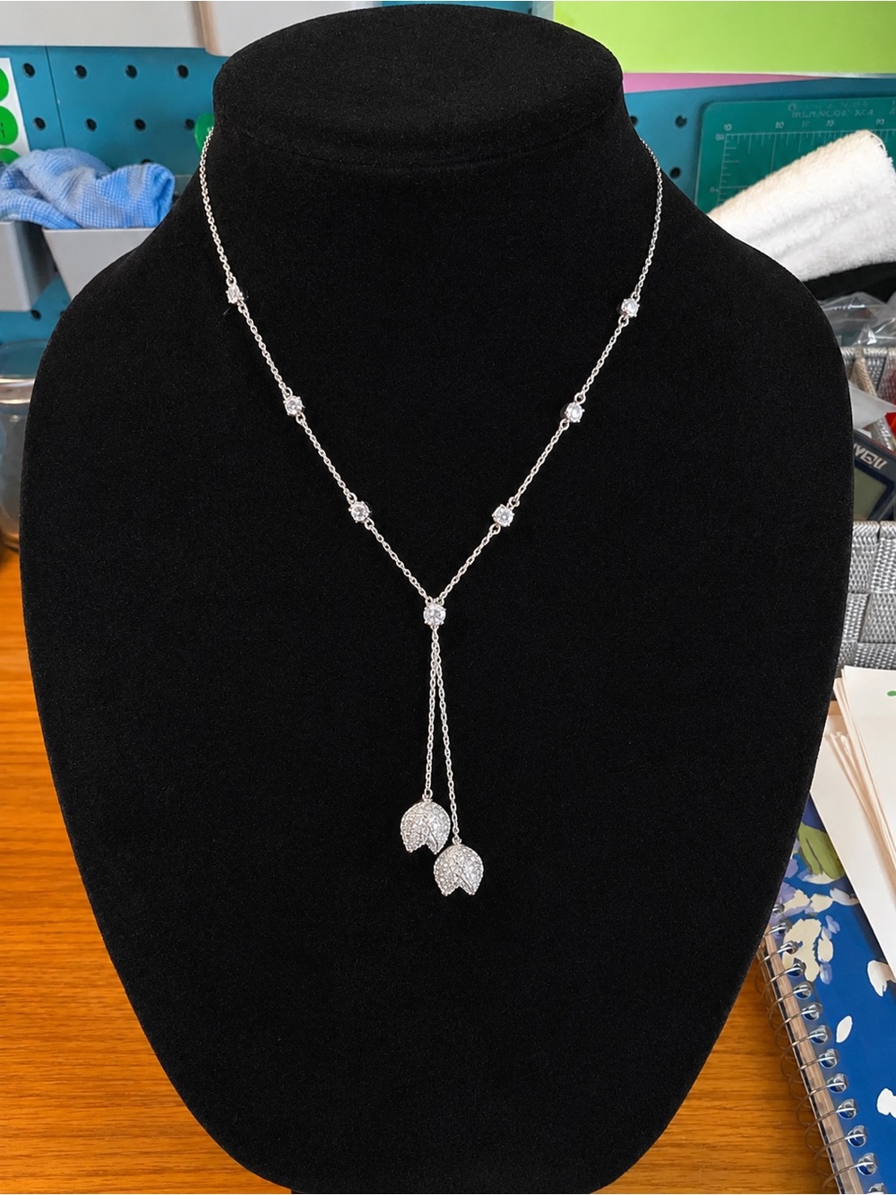 Sterling Silver Crystal Drop Lariat Necklace - Silver